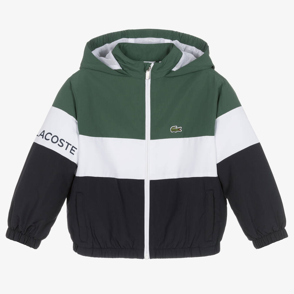 Lacoste - Blouson vert et bleu rayé garçon | Childrensalon