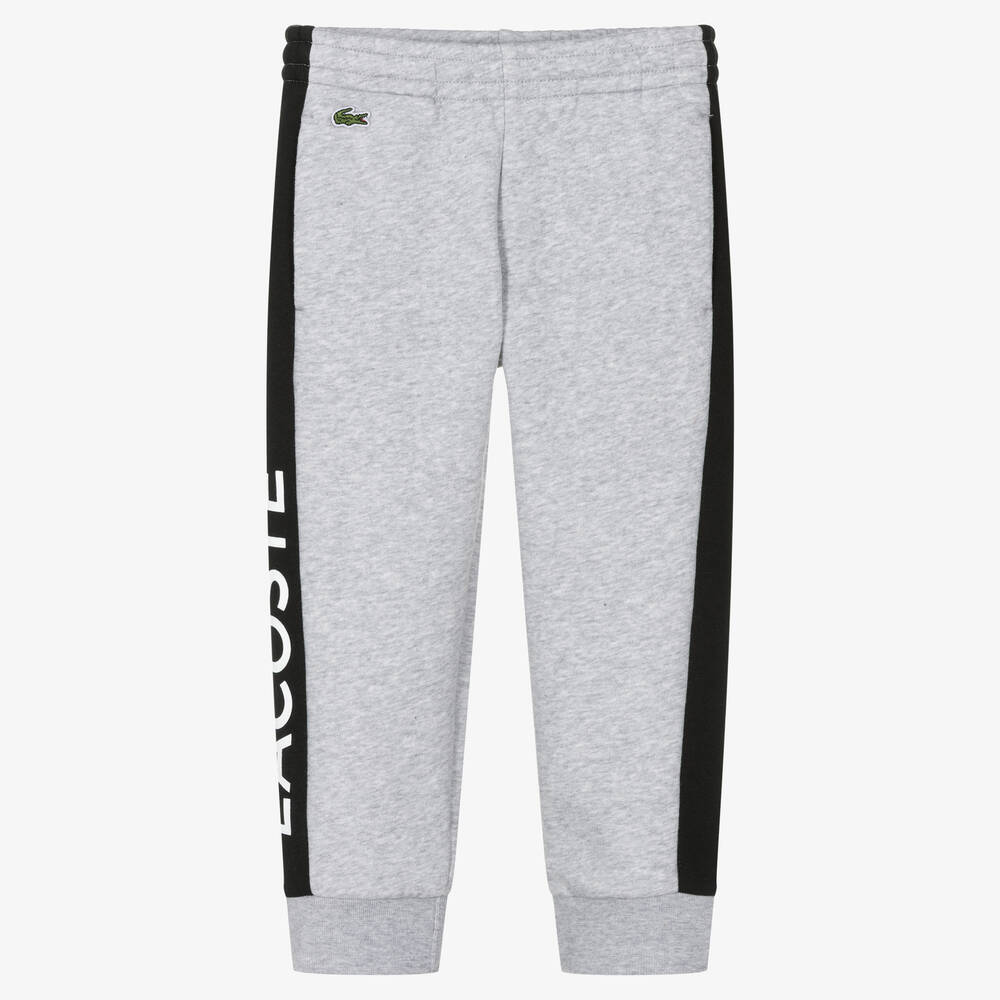 Lacoste - Boys Grey & Black Stripe Cotton Joggers | Childrensalon