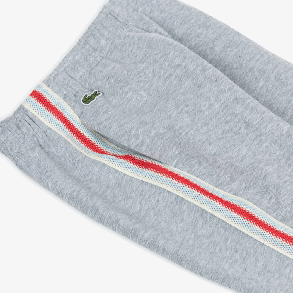 Lacoste-Boys Grey Cotton Joggers with Colorful Trim | Childrensalon Outlet