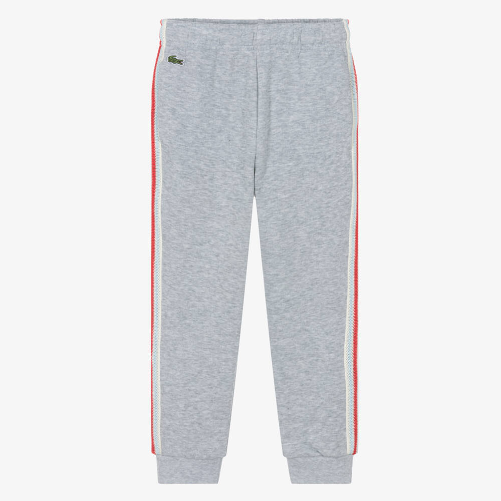 Lacoste-Boys Grey Cotton Joggers with Colorful Trim | Childrensalon Outlet