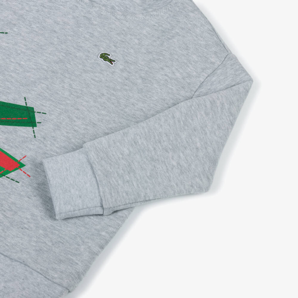 Lacoste-Boys Grey Croc-Emblem Cotton Hoodie | Childrensalon Outlet