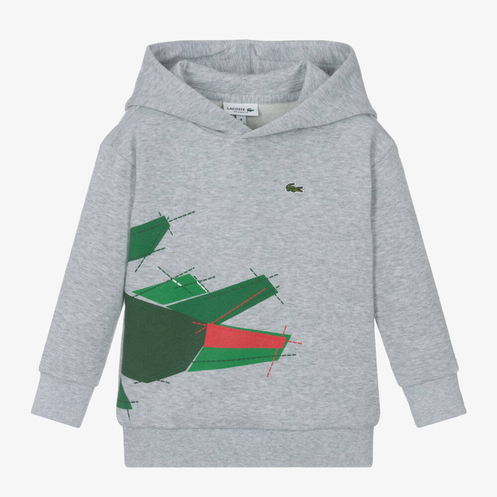 Lacoste-Boys Grey Croc-Emblem Cotton Hoodie | Childrensalon Outlet