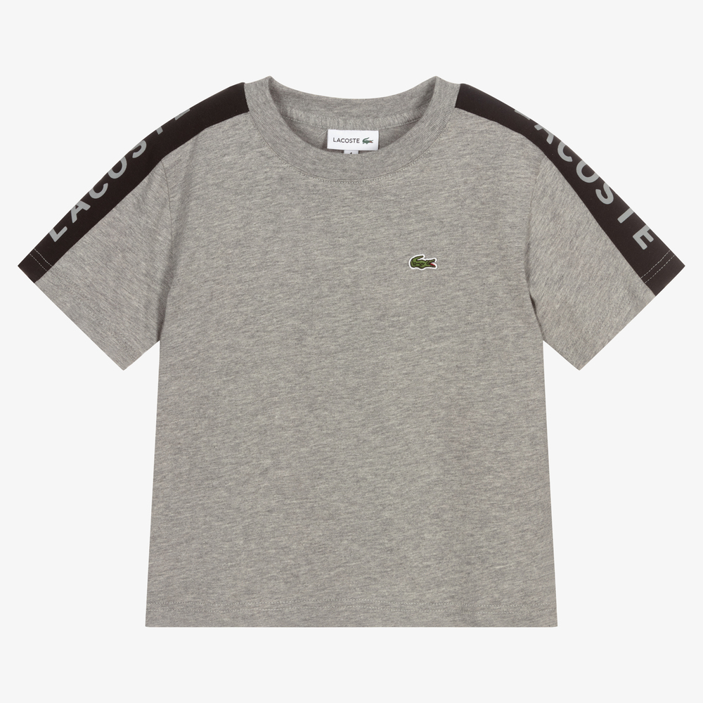 Lacoste - Boys Grey Logo Tape T-Shirt | Childrensalon