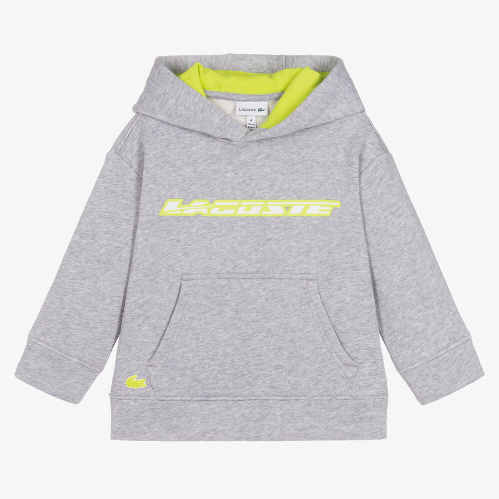 Lacoste Boys Grey Marl Logo Hoodie Childrensalon Outlet