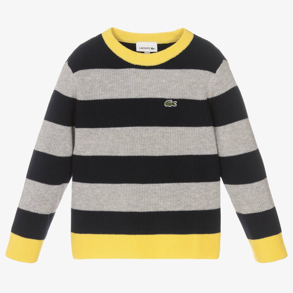 Lacoste - Boys Grey Striped Knit Sweater | Childrensalon