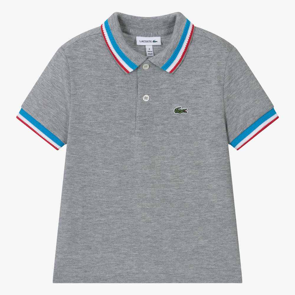 Boys Grey Tricolour Collar Polo Shirt