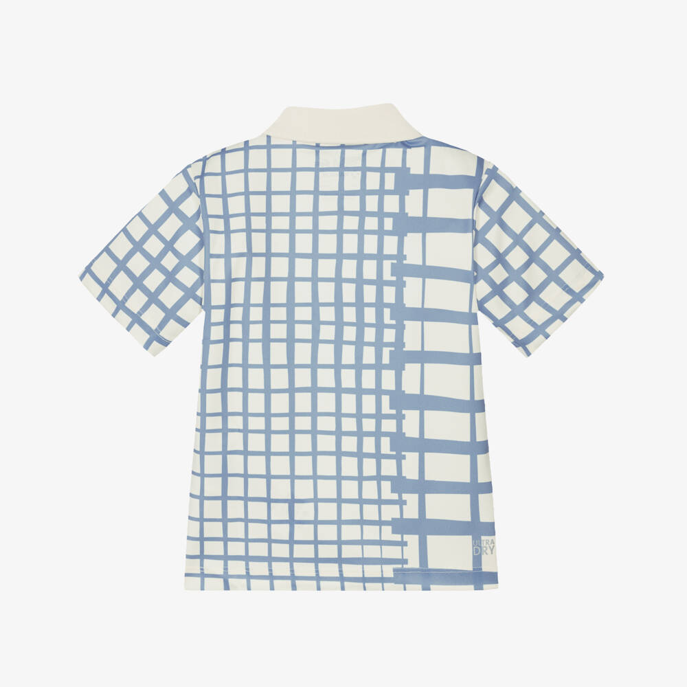 Lacoste-Boys Ivory & Blue Check Ultra Dry Polo Shirt | Childrensalon Outlet