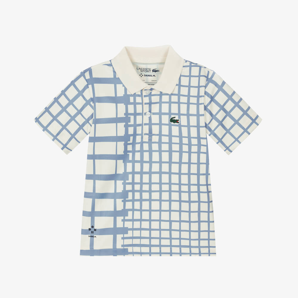 Lacoste-Boys Ivory & Blue Check Ultra Dry Polo Shirt | Childrensalon Outlet