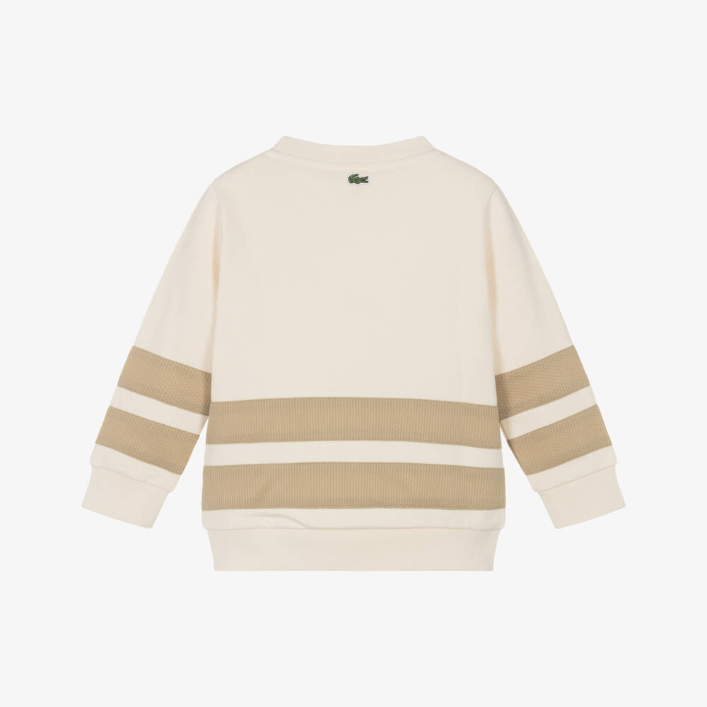 Lacoste-Boys Ivory Logo Stripe Pullover | Childrensalon Outlet