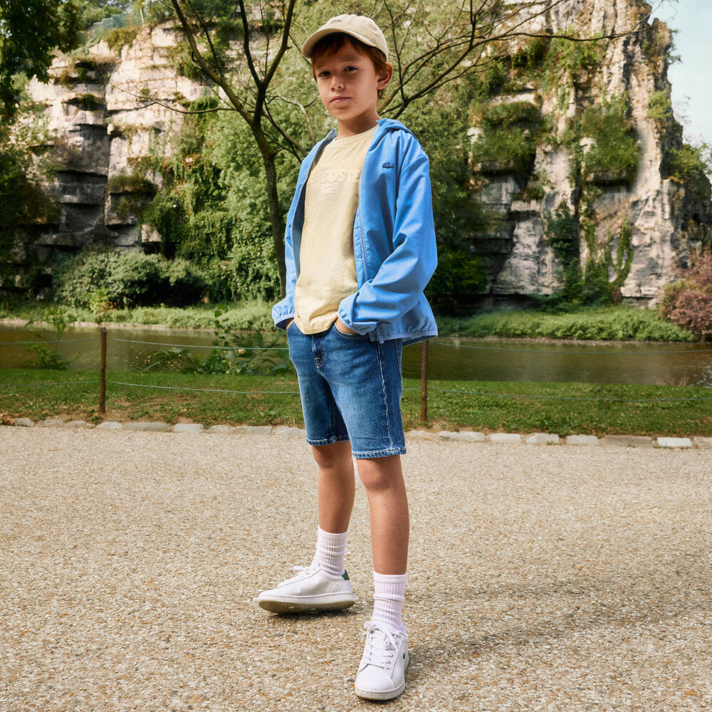 Lacoste-Boys Mid-Blue Hooded Jacket with Crocodile Logos | Childrensalon Outlet