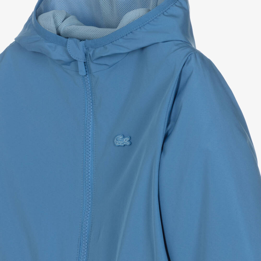 Lacoste-Boys Mid-Blue Hooded Jacket with Crocodile Logos | Childrensalon Outlet
