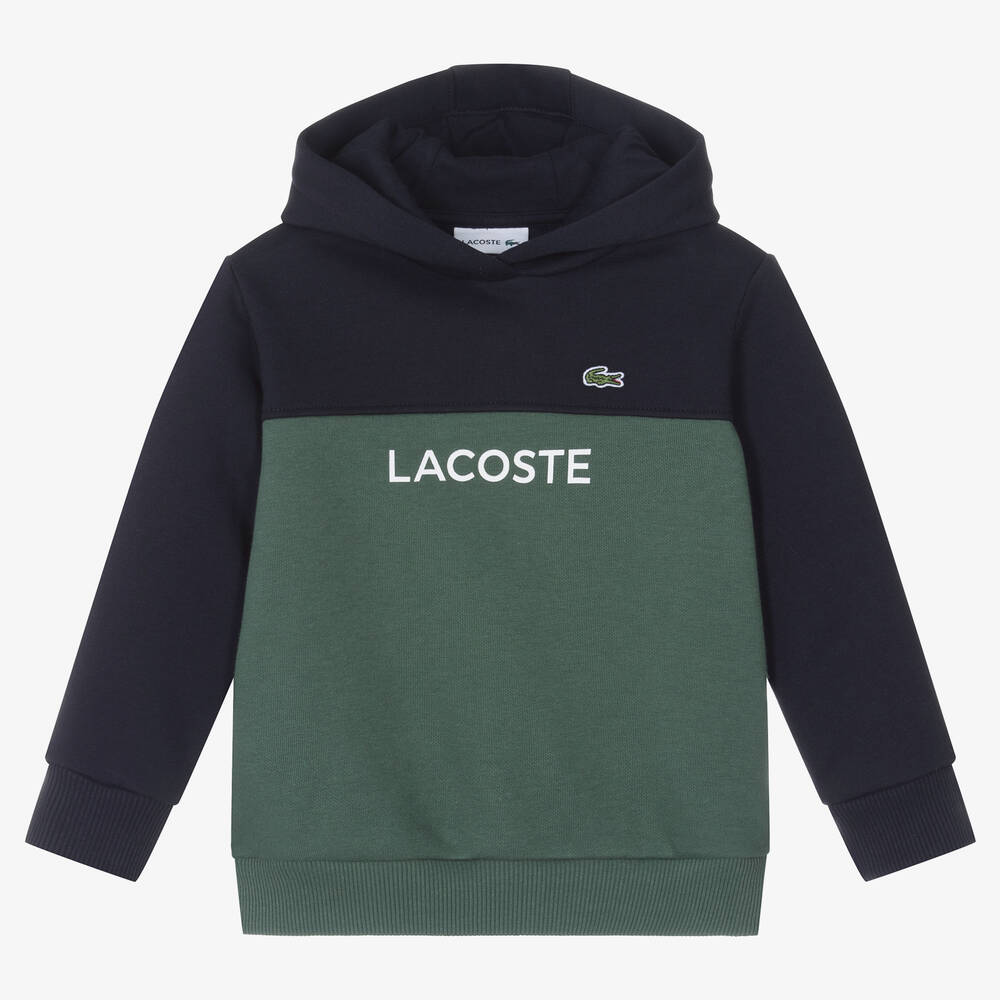 Lacoste - Sweat à capuche coton bleu et vert | Childrensalon