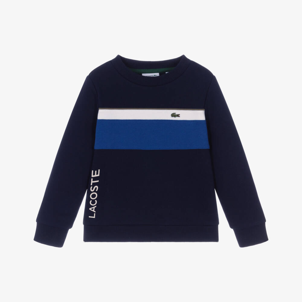Lacoste-Boys Navy Blue Stripe Cotton Logo Sweatshirt | Childrensalon Outlet
