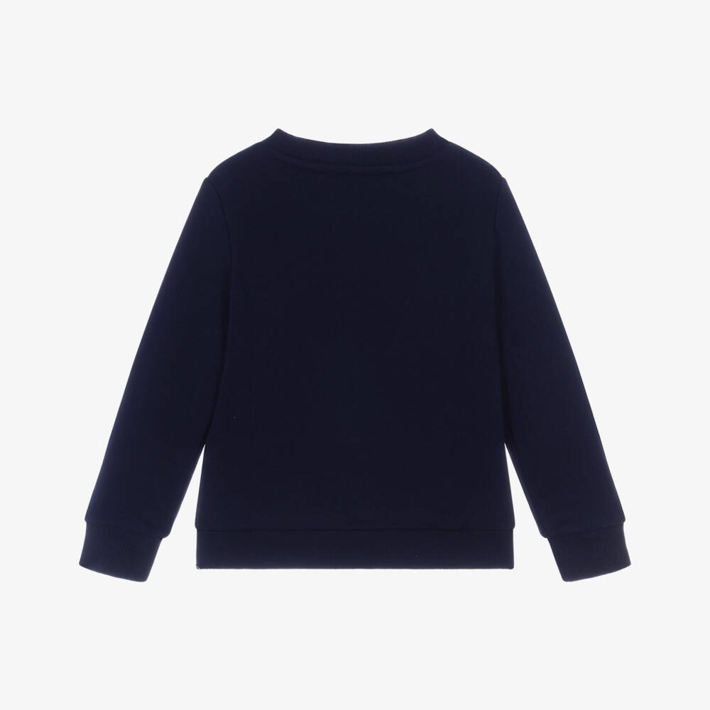 Lacoste-Boys Navy Blue Stripe Cotton Logo Sweatshirt | Childrensalon Outlet