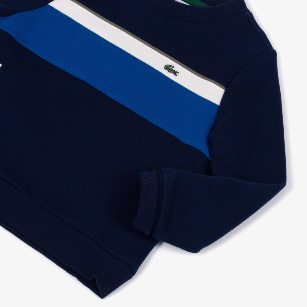 Lacoste-Boys Navy Blue Stripe Cotton Logo Sweatshirt | Childrensalon Outlet