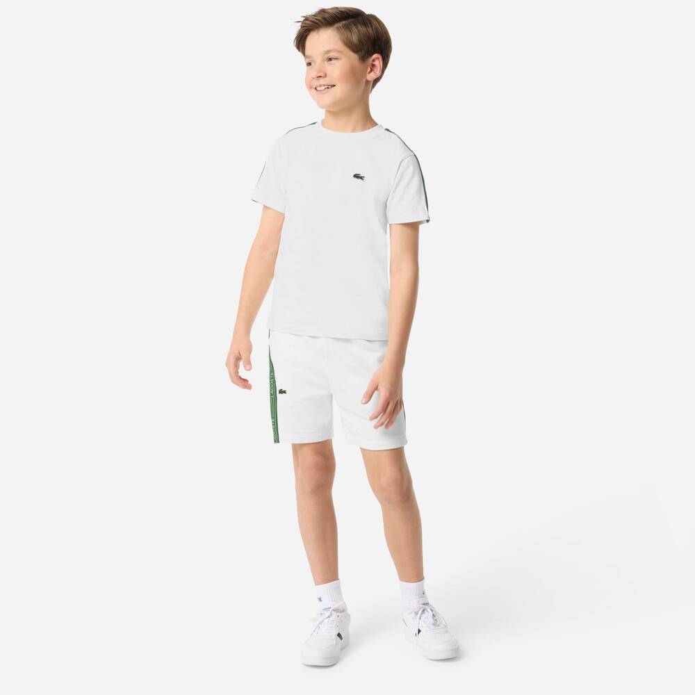 Lacoste-Boys Off-White Cotton Jersey Shorts with Logo Tape | Childrensalon Outlet