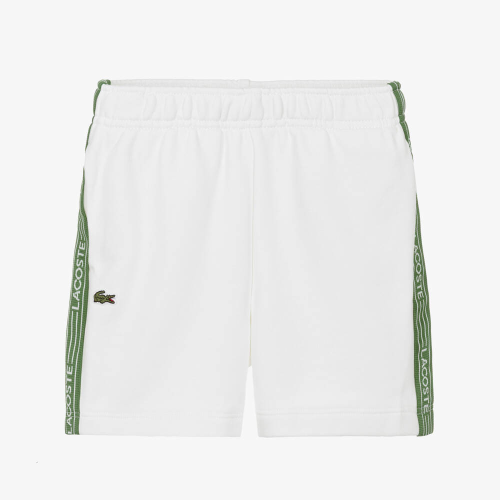 Lacoste-Boys Off-White Cotton Jersey Shorts with Logo Tape | Childrensalon Outlet