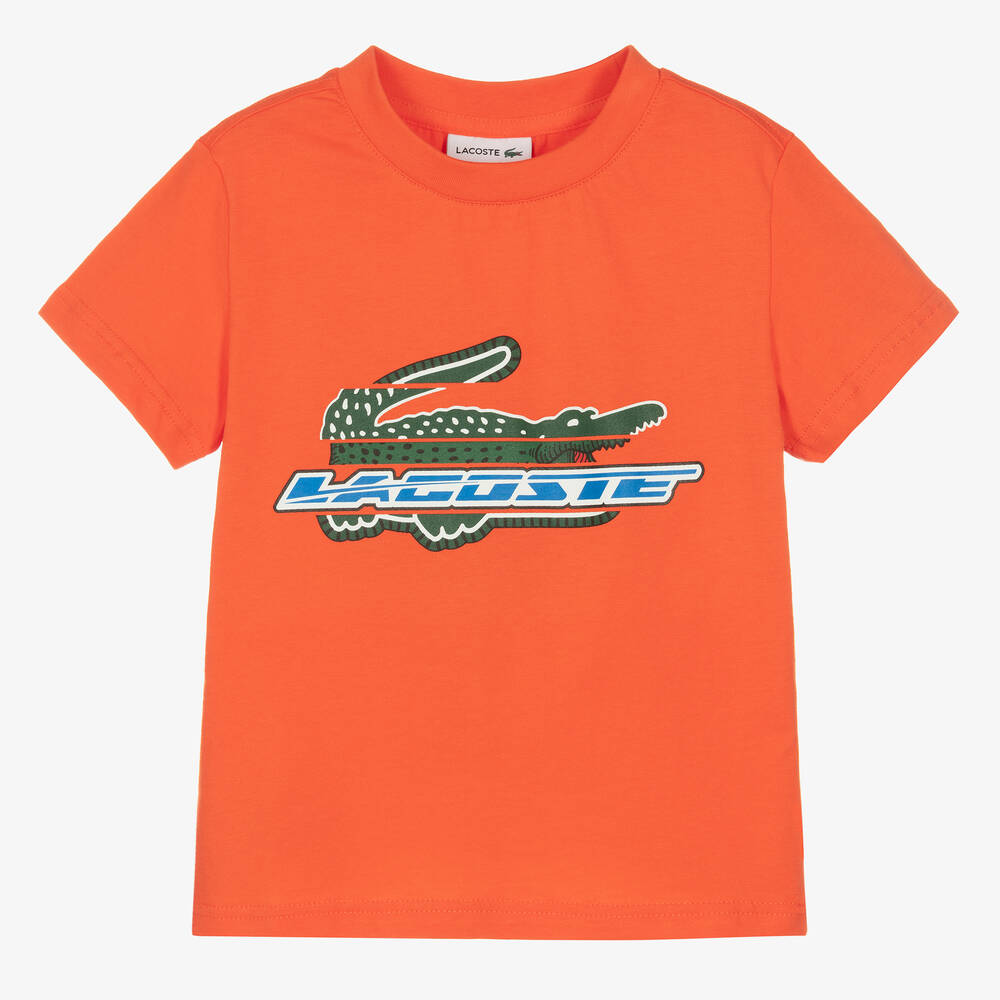 Lacoste - Boys Orange Cotton Logo T-Shirt | Childrensalon