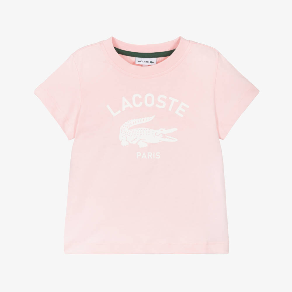 Lacoste-Boys Pink Crocodile Emblem Tee | Childrensalon Outlet
