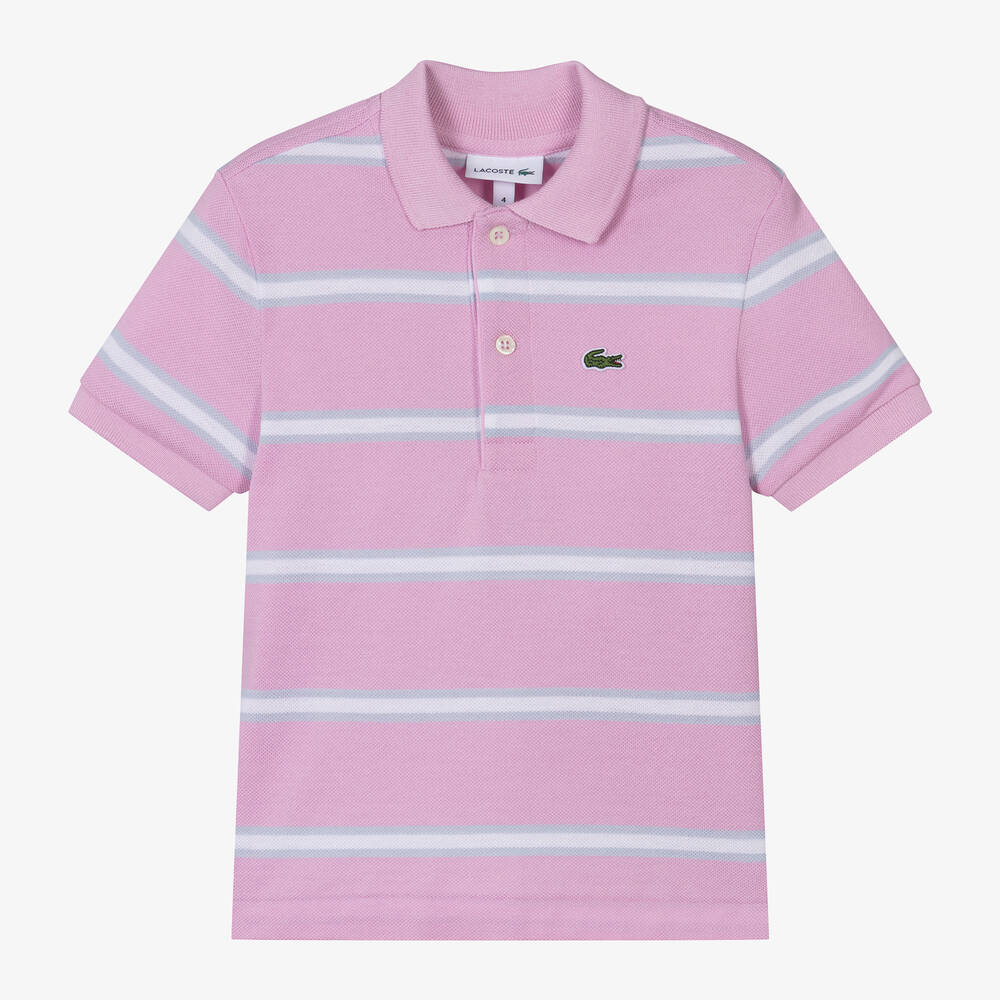 Boys Pink Striped Cotton Polo Shirt