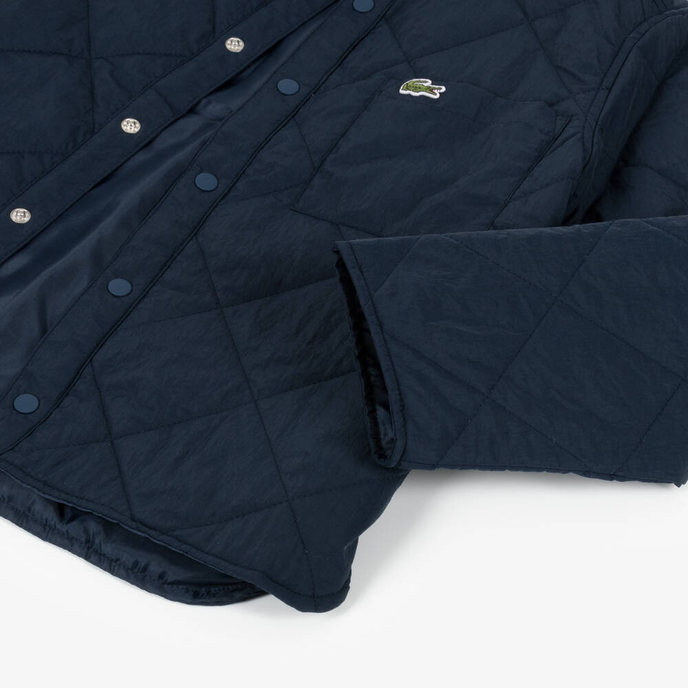 Lacoste-Boys Quilted Navy Long Jacket | Childrensalon Outlet