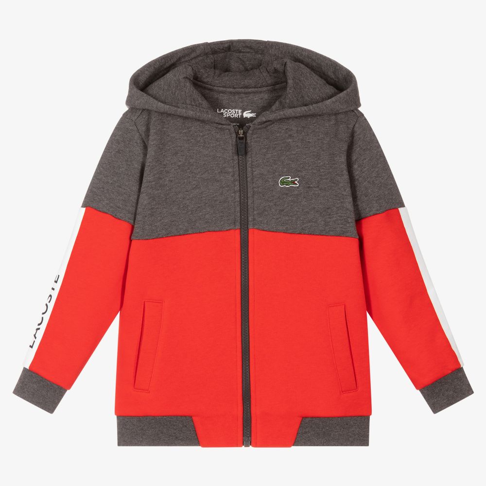 Lacoste grey zip up hoodie sales