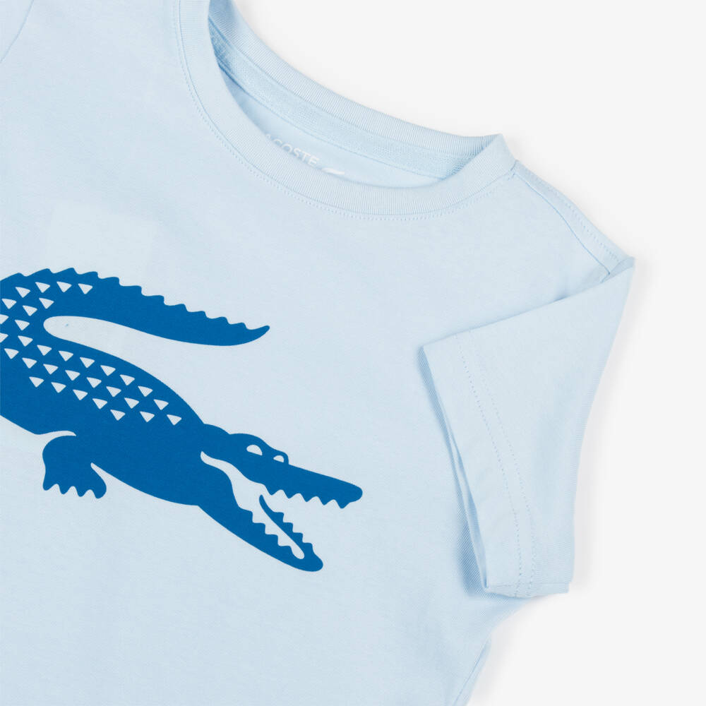 Lacoste-Boys Sky Blue Crocodile Emblem Tee | Childrensalon Outlet