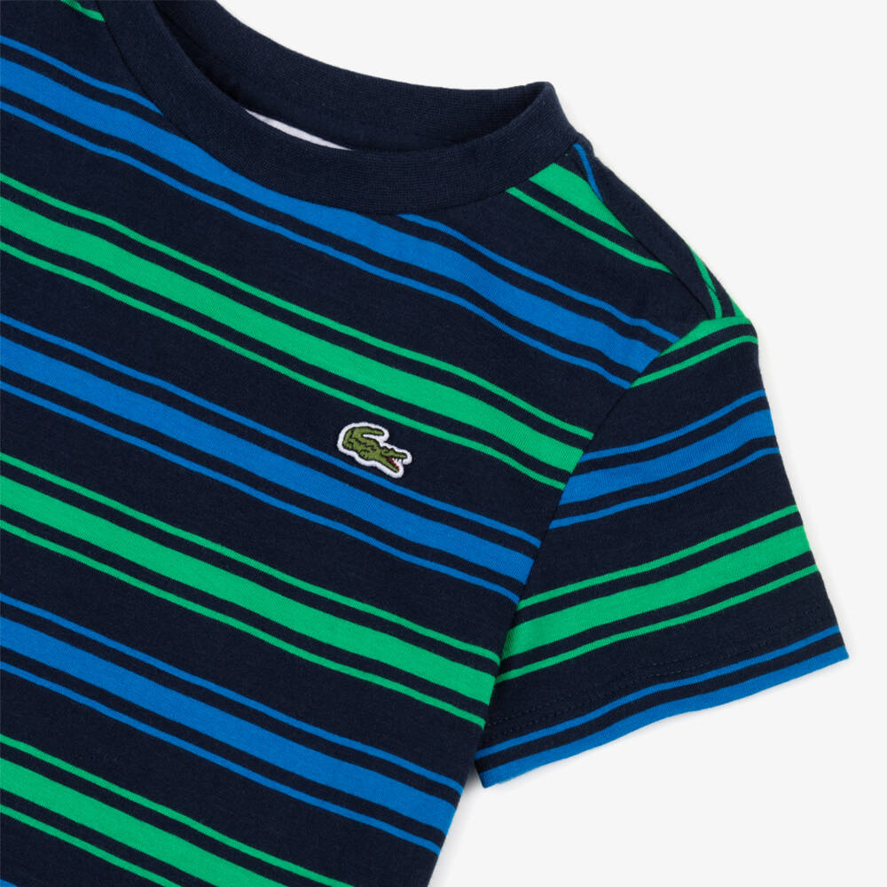 Lacoste-Boys Striped Blue & Green Tee | Childrensalon Outlet