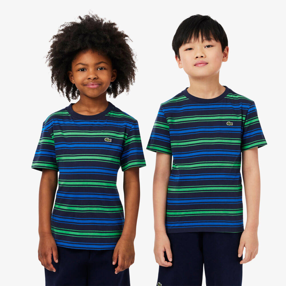 Lacoste-Boys Striped Blue & Green Tee | Childrensalon Outlet