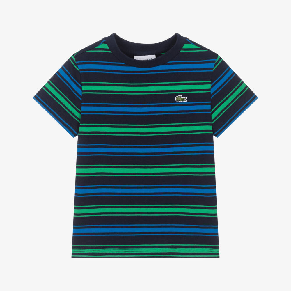 Lacoste-Boys Striped Blue & Green Tee | Childrensalon Outlet