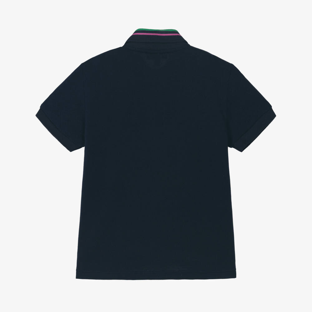 Lacoste-Boys Stylish Navy Polo with Striped Collar | Childrensalon Outlet