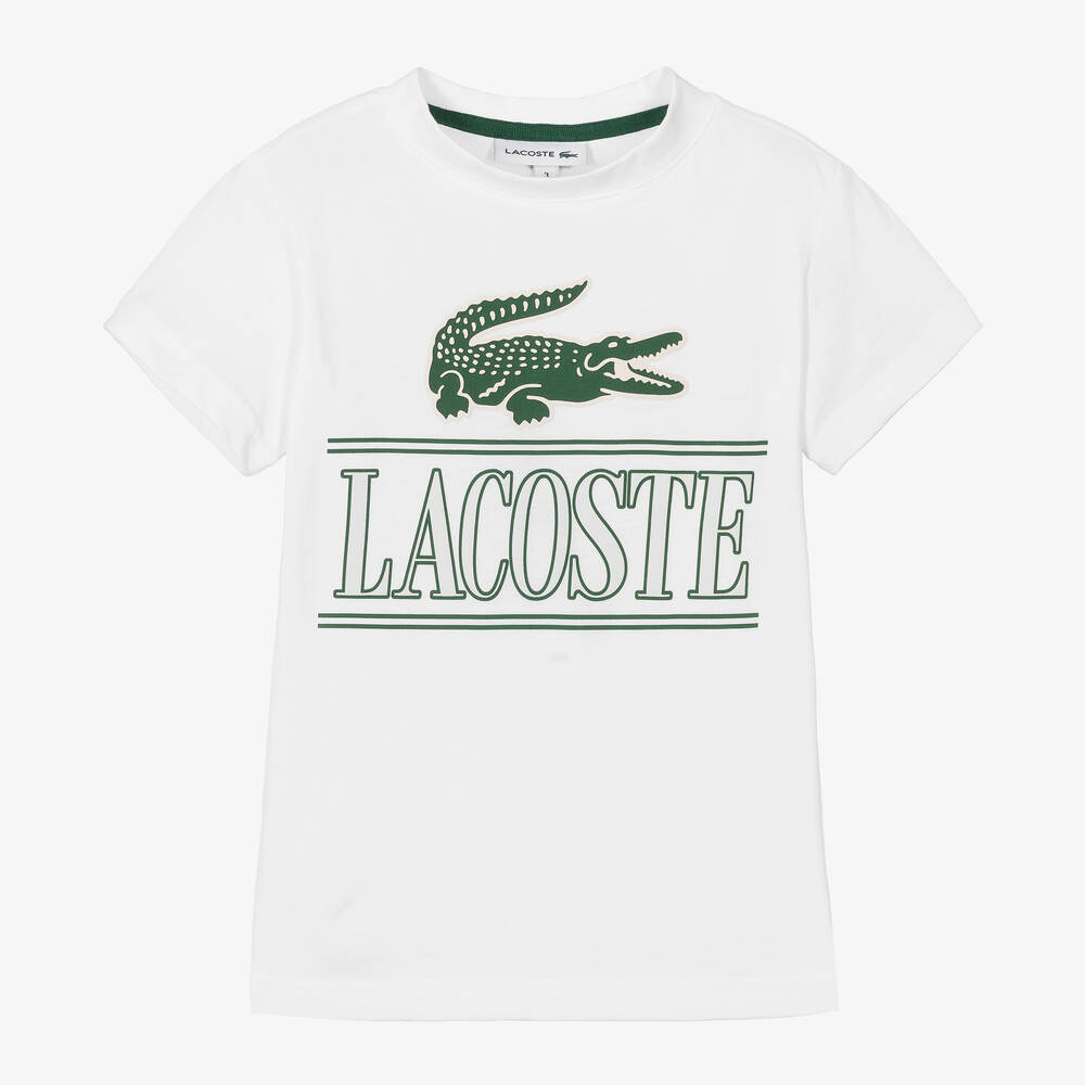 Lacoste-Boys White Cotton Crocodile T-Shirt | Childrensalon Outlet