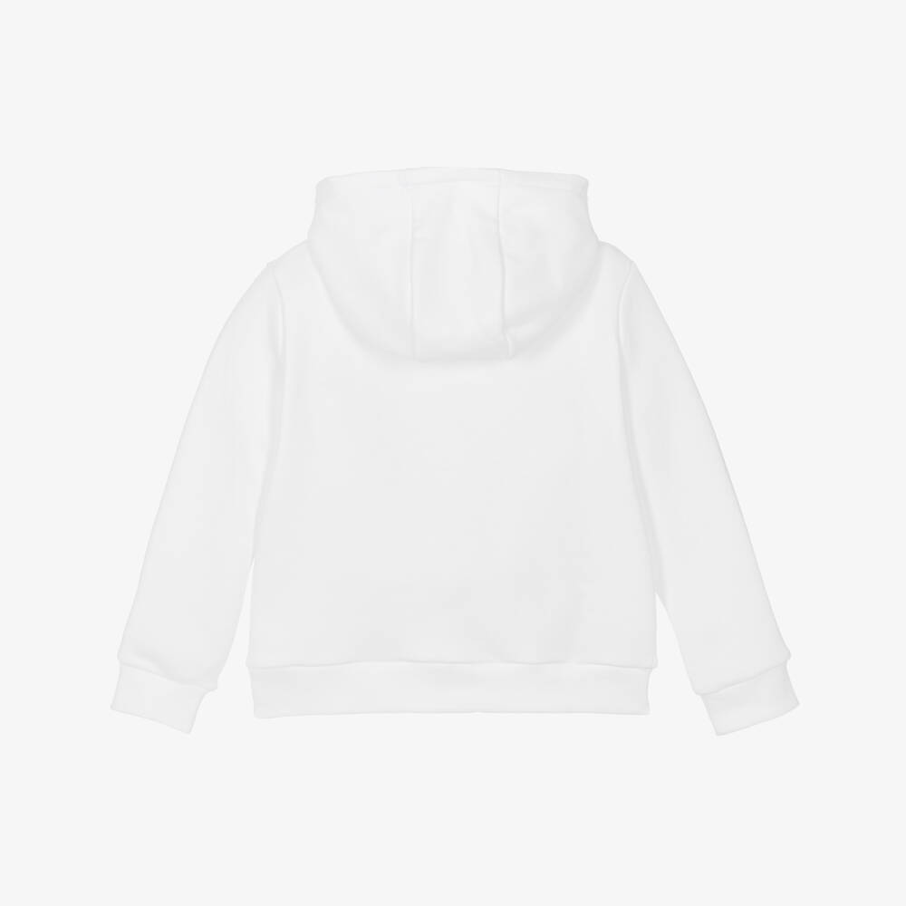 Lacoste-Boys White Cotton Hoodie with Green Embroidered Logo | Childrensalon Outlet