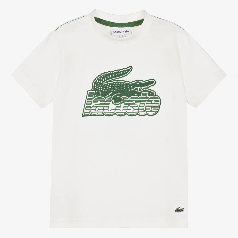 Lacoste - تيشيرت قطن لون أبيض للأولاد | Childrensalon