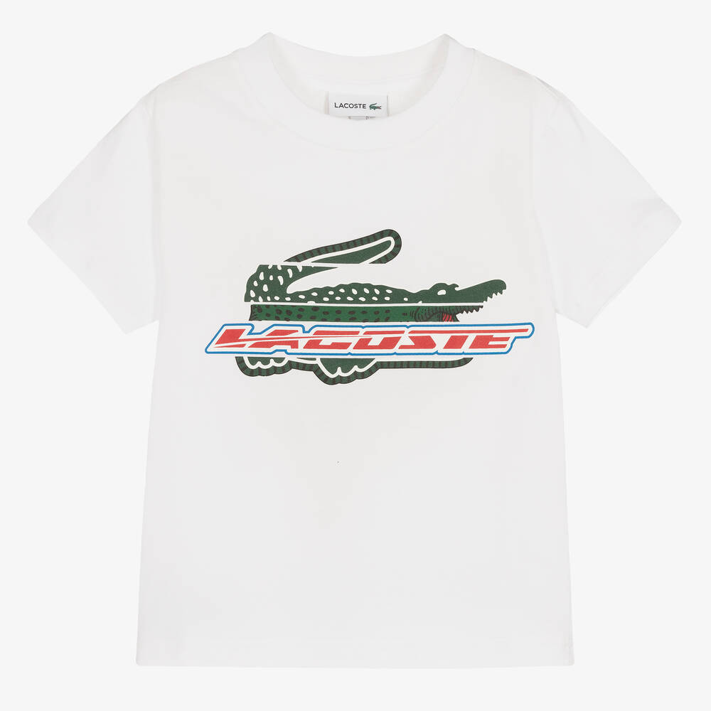 Lacoste - تيشيرت قطن جيرسي لون أبيض للأولاد | Childrensalon