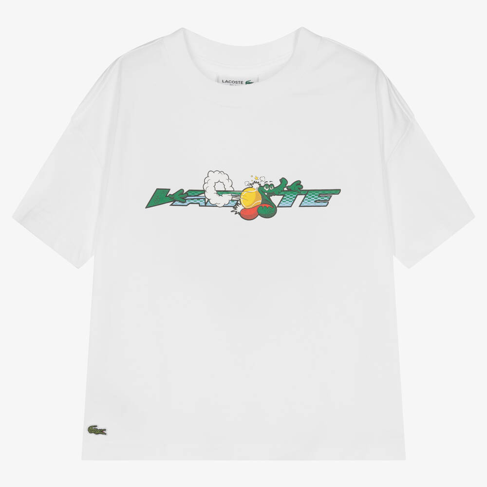 Lacoste - Boys White Cotton T-Shirt | Childrensalon
