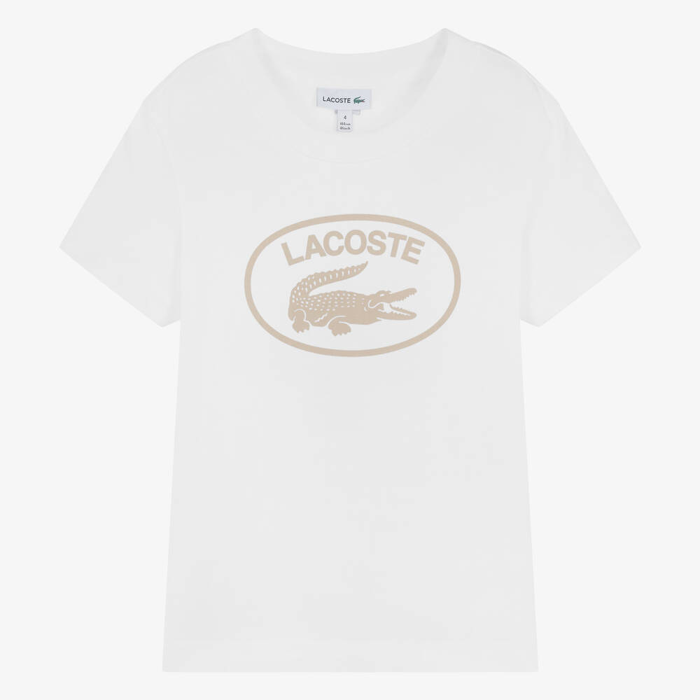 Lacoste Boys White Cotton T Shirt Childrensalon Outlet