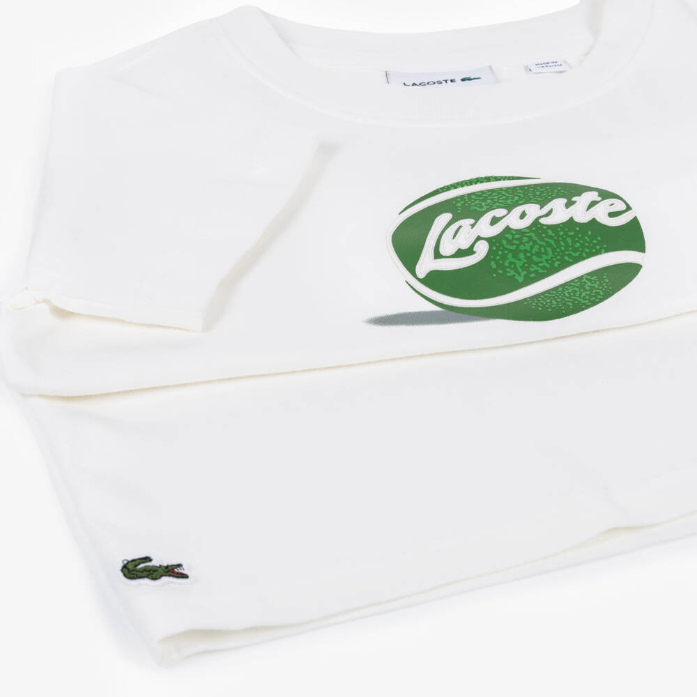 Lacoste-Boys White Cotton T-Shirt with Tennis Ball Logo | Childrensalon Outlet
