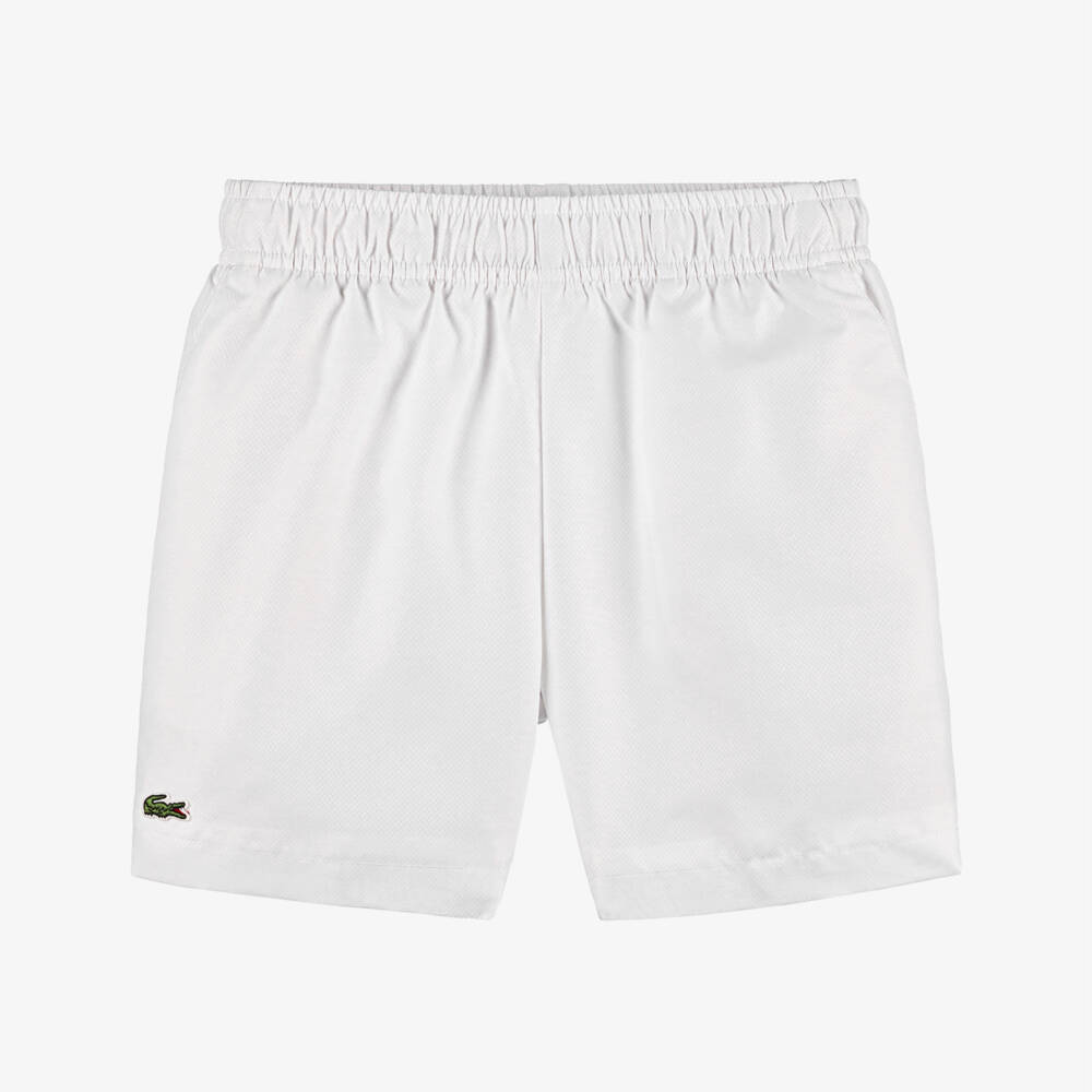 Lacoste-Boys White Crocodile Sports Shorts | Childrensalon Outlet