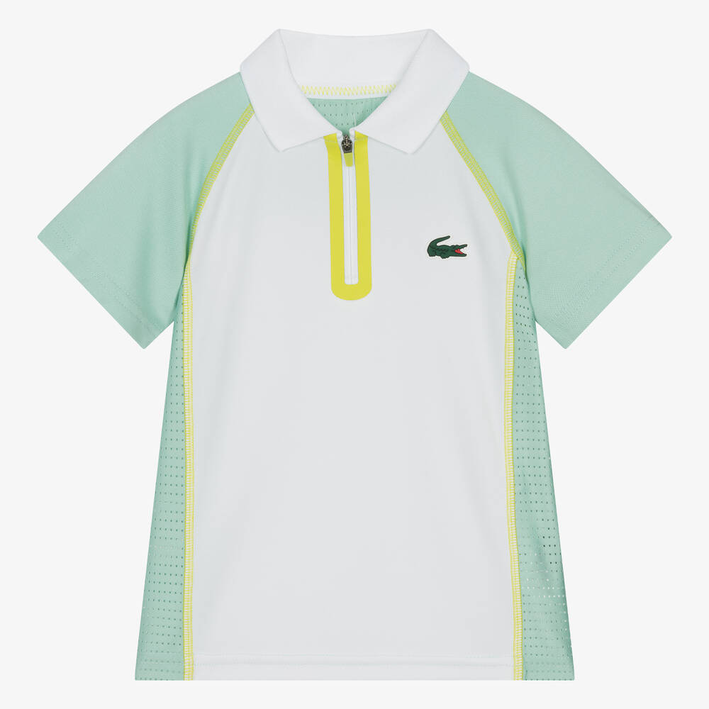 Boys White Green Sports Polo Shirt