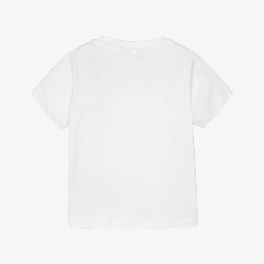 Lacoste-Boys White Organic Cotton Tennis Court & Logo Print T-Shirt | Childrensalon Outlet