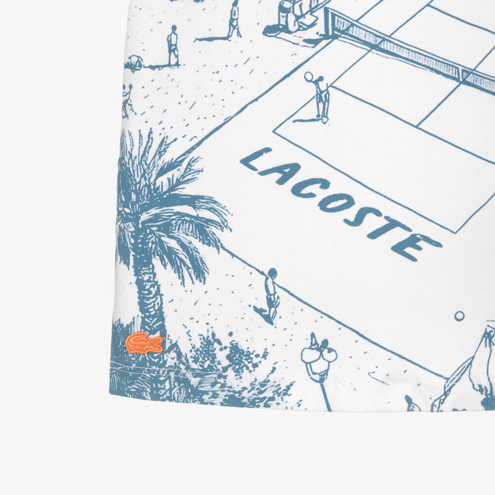 Lacoste-Boys White Organic Cotton Tennis Court & Logo Print T-Shirt | Childrensalon Outlet