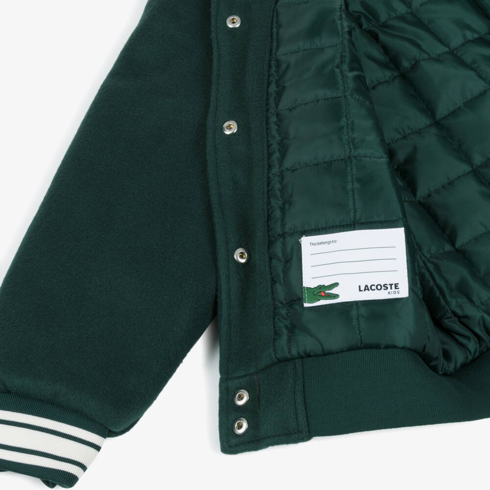Lacoste-Felted Green Baseball Jacket with Logo Patch | Childrensalon Outlet