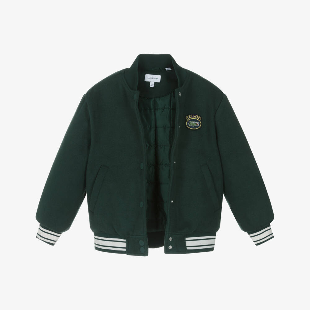 Lacoste-Felted Green Baseball Jacket with Logo Patch | Childrensalon Outlet