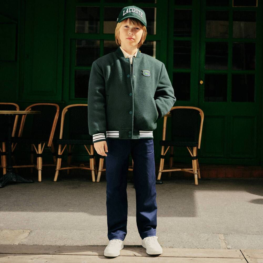 Lacoste-Felted Green Baseball Jacket with Logo Patch | Childrensalon Outlet