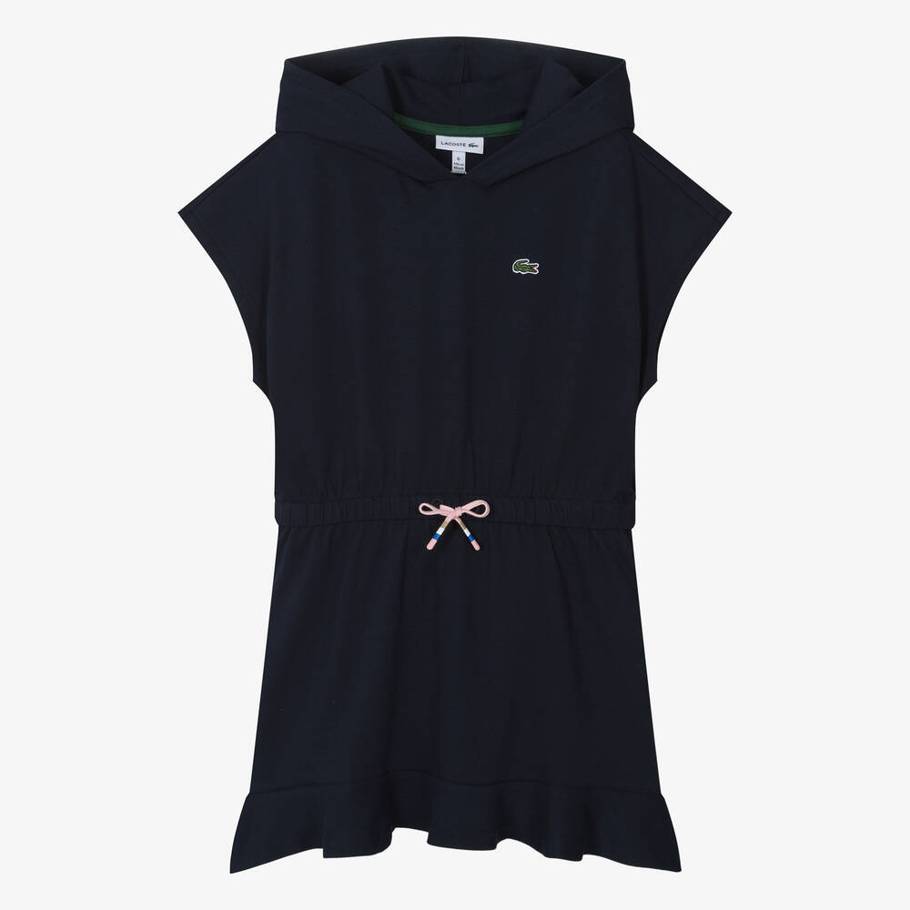 Lacoste - Girls Blue Cotton Piqué Hooded Dress | Childrensalon