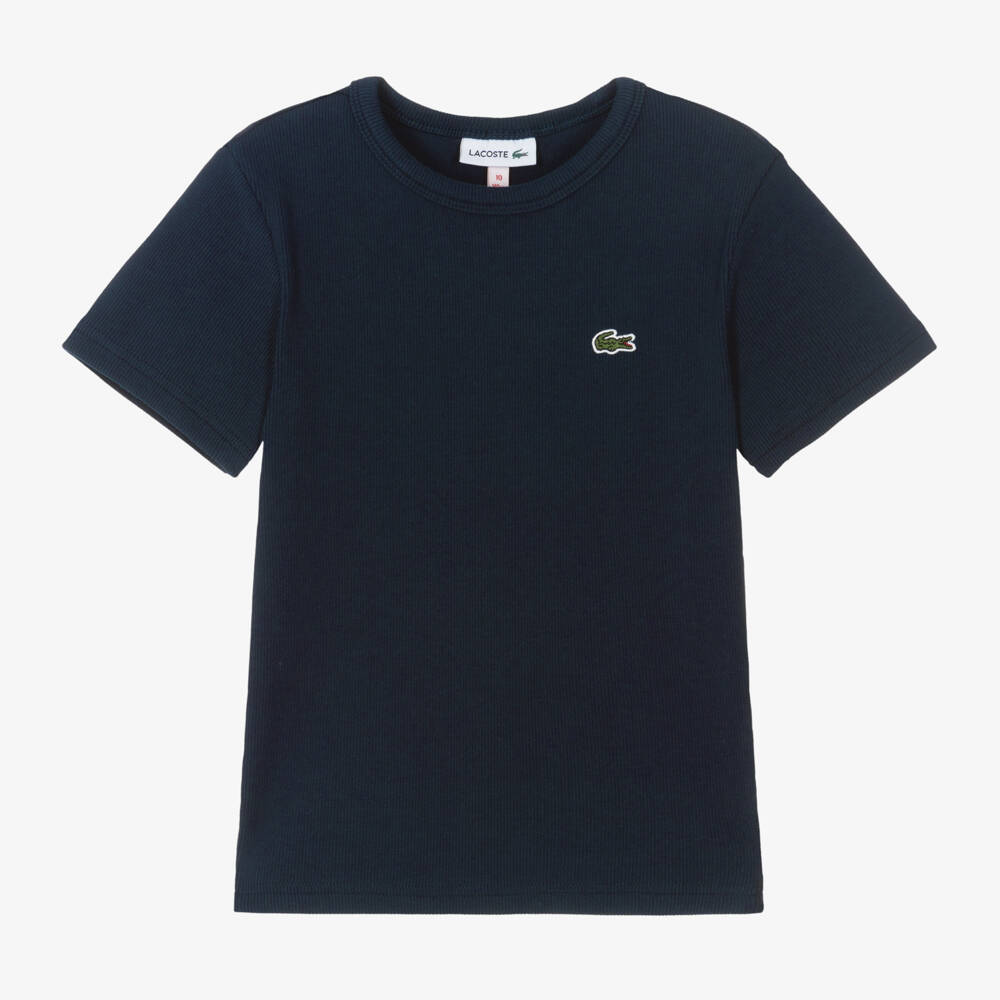 Lacoste-تيشيرت قطن مضلع لون كحلي للبنات | Childrensalon Outlet