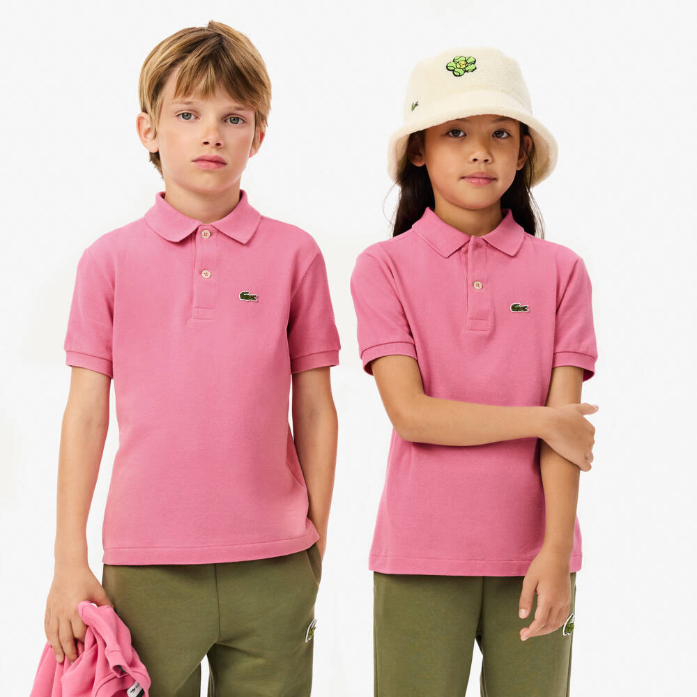 Lacoste-Girls & Boys Pink Cotton Crocodile Polo Shirt | Childrensalon Outlet