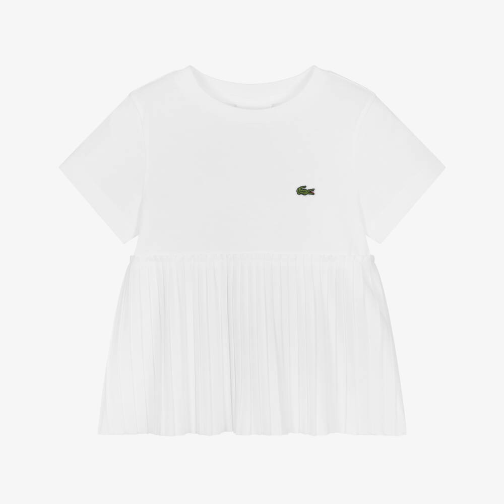 Lacoste-Girls Elegant White Pleated Top | Childrensalon Outlet