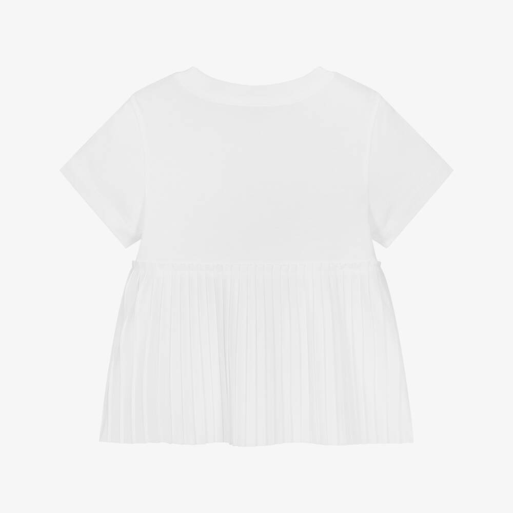 Lacoste-Girls Elegant White Pleated Top | Childrensalon Outlet